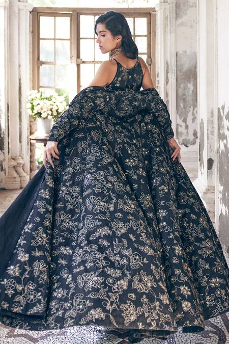 Shop_Paulmi And Harsh_Black Jacquard Sequins, Embroidery Round Floral Jaal Woven Jumpsuit With Jacket