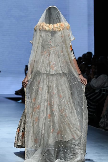 Paulmi And Harsh Floral Print Peplum Top Lehenga Set 