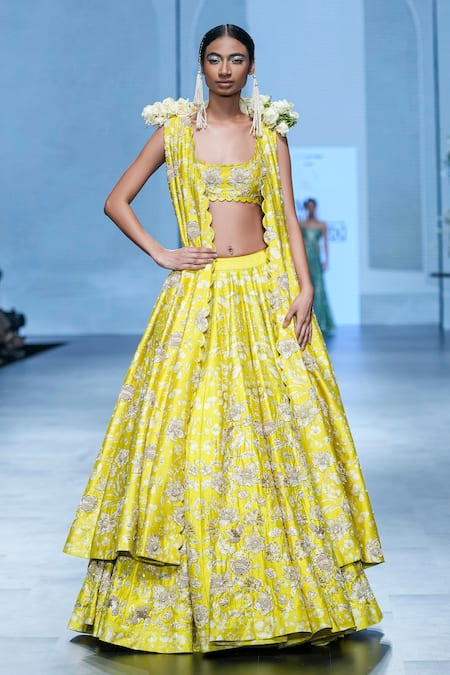 Buy Paulmi And Harsh Yellow Silk Zari, Beads Square Neck Embroidered Blouse And Lehenga Set Online at Aza Fashions Buy_Paulmi And Harsh_Yellow Silk Zari, Beads Square Neck Embroidered Blouse And Lehenga Set _Online_at_Aza_Fashions