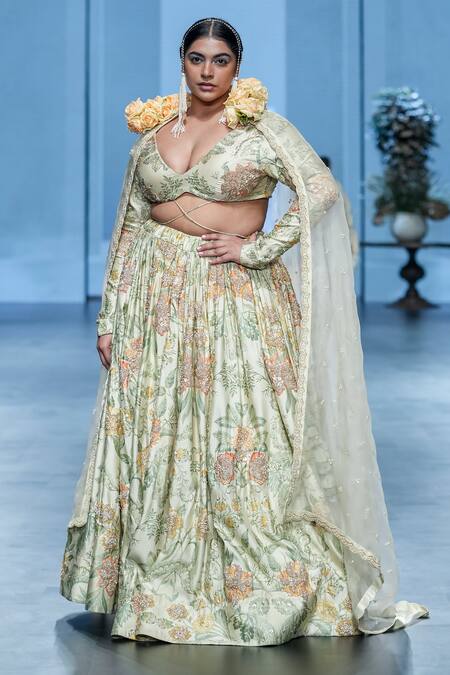 Paulmi And Harsh Ivory Chiffon, Silk, Organza Embroidery Floral Print And Bridal Lehenga Set at Aza Fashions Paulmi And Harsh_Ivory Chiffon, Silk, Organza Embroidery Floral Print And Bridal Lehenga Set _at_Aza_Fashions