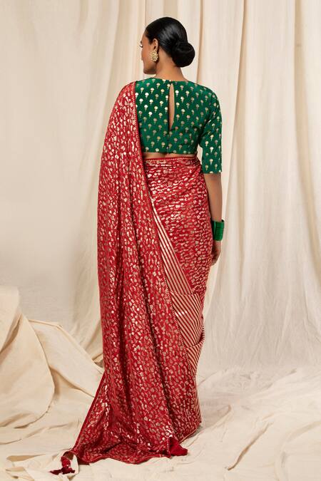 Shop_Masaba_Maroon Crepe Foil Print Saree _at_Aza_Fashions