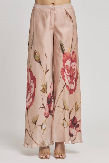 Whimsical By Shica Black Organza, Satin Embroidery V-neck Flower Print Top And Pant Set at Aza Fashions Whimsical By Shica_Black Organza, Satin Embroidery V-neck Flower Print Top And Pant Set _at_Aza_Fashions