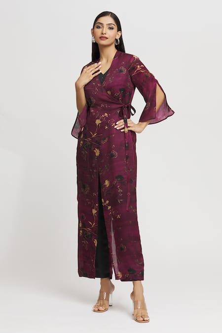 Buy_Whimsical By Shica_Magenta Organza, Satin Beads, Embroidery Floral Print Double-flap Jumpsuit _Online_at_Aza_Fashions