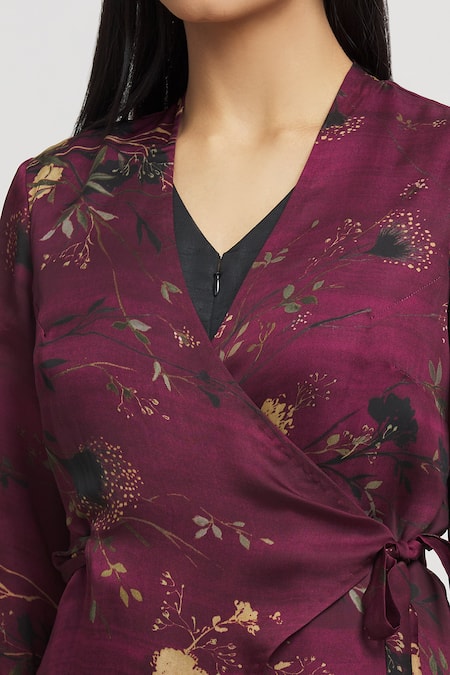 Shop_Whimsical By Shica_Magenta Organza, Satin Beads, Embroidery Floral Print Double-flap Jumpsuit _Online_at_Aza_Fashions