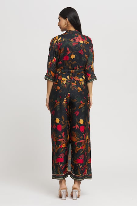 Whimsical By Shica Bird Print Double-Flap Jumpsuit 