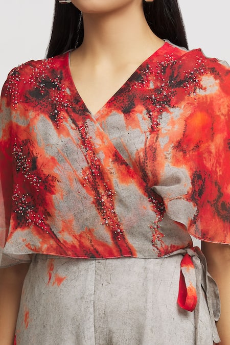 Buy Whimsical By Shica Grey Organza Embroidery V-neck Hand Bodice Jumpsuit Online at Aza Fashions Buy_Whimsical By Shica_Grey Organza Embroidery V-neck Hand Bodice Jumpsuit _Online_at_Aza_Fashions