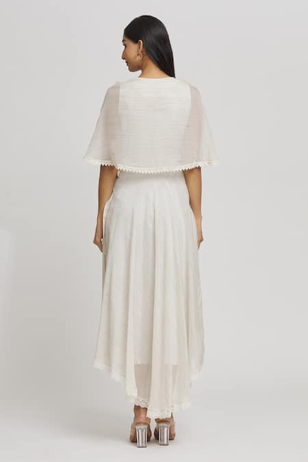 Shop Whimsical By Shica Ivory Cotton, Silk Embroidery V-neck Floral Hand Painted Cape Dress at Aza Fashions Shop_Whimsical By Shica_Ivory Cotton, Silk Embroidery V-neck Floral Hand Painted Cape Dress _at_Aza_Fashions