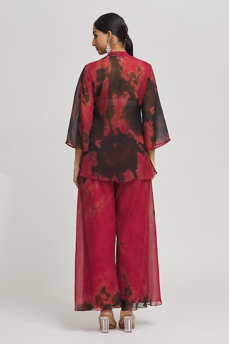 Shop Whimsical By Shica Pink Organza Beads, Embroidery V-neck Tie Dye Top And Pant Set at Aza Fashions Shop_Whimsical By Shica_Pink Organza Beads, Embroidery V-neck Tie Dye Top And Pant Set _at_Aza_Fashions