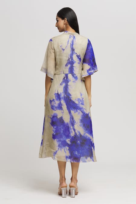 Whimsical By Shica Tie Dye Embroidered Draped Dress 