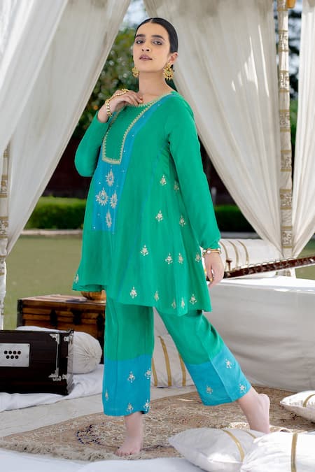 Kacha Tanka Sequin & Aari Work Kurta & Palazzo Set 