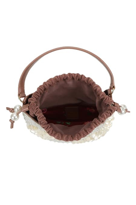 Shop_The Leather Garden_Brown Embellished Arshia Suede Pearl Bag _Online_at_Aza_Fashions