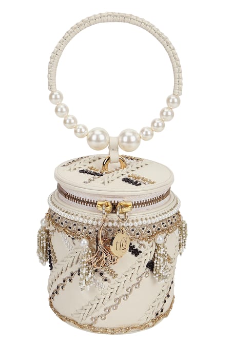 The Leather Garden_Ivory Embellished Fiza Cutdana Potli Bag _Online_at_Aza_Fashions