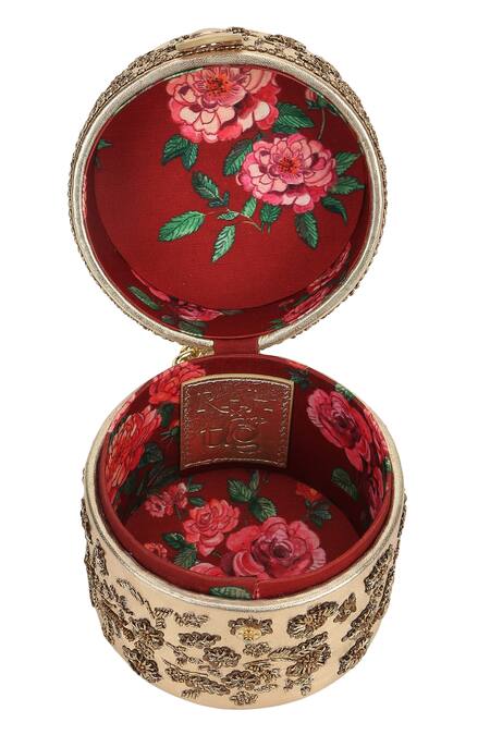 The Leather Garden_Gold Embellished Heer Cutdana Embroidered Potli Bag _Online_at_Aza_Fashions