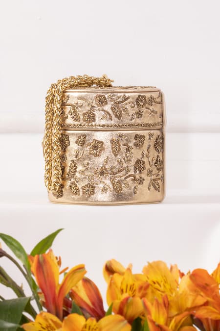 Buy_The Leather Garden_Gold Embellished Heer Cutdana Embroidered Potli Bag _Online_at_Aza_Fashions