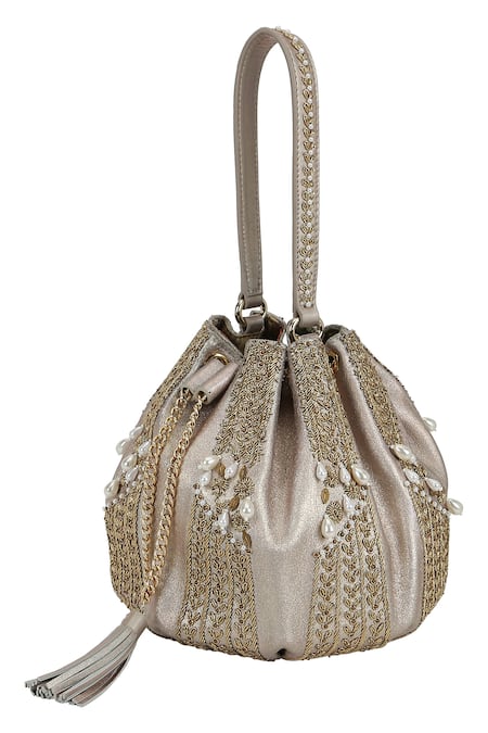 Buy The Leather Garden Gold Embellished Naaz Cutdana Potli Bag Online at Aza Fashions Buy_The Leather Garden_Gold Embellished Naaz Cutdana Potli Bag _Online_at_Aza_Fashions