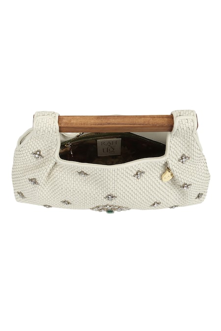 Shop_The Leather Garden_Ivory Embellished Nafisa Jewel Bag _Online_at_Aza_Fashions