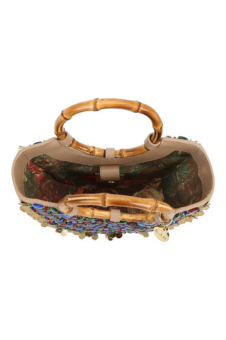 Shop_The Leather Garden_Beige Embellished Sabah Rhinestone Bag _Online_at_Aza_Fashions