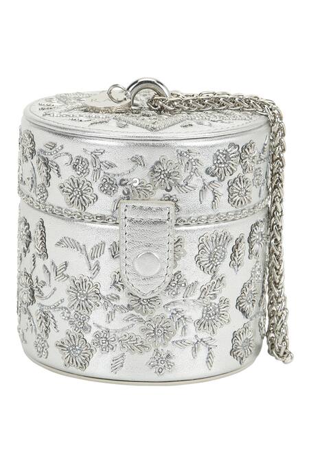 Buy_The Leather Garden_Silver Embellished Sabah Embroidered Potli Bag _Online_at_Aza_Fashions