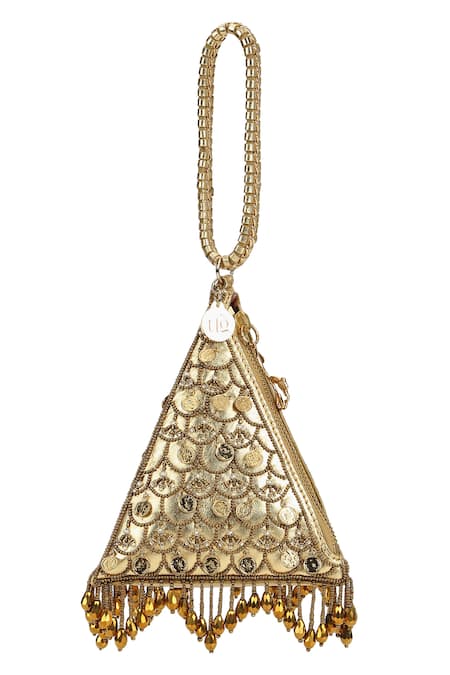 The Leather Garden_Gold Embellished Zarah Embroidered Potli Bag _Online_at_Aza_Fashions