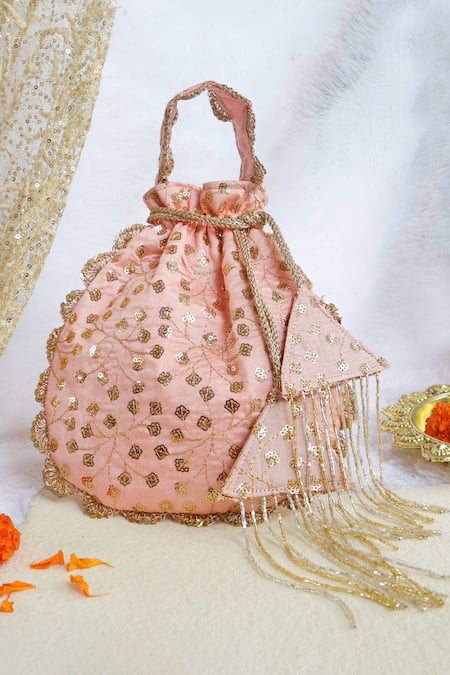 Shop Soho Boho Studio By Aarti Thakur Orange Embroidered Silk Zari Potli at Aza Fashions Shop_Soho Boho Studio By Aarti Thakur_Orange Embroidered Silk Zari Potli _at_Aza_Fashions