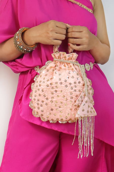 Soho Boho Studio By Aarti Thakur Orange Embroidered Silk Zari Potli Online at Aza Fashions Soho Boho Studio By Aarti Thakur_Orange Embroidered Silk Zari Potli _Online_at_Aza_Fashions