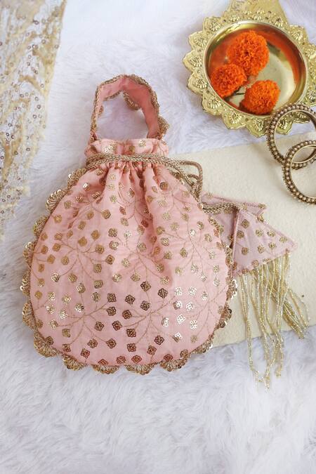 Buy Soho Boho Studio By Aarti Thakur Orange Embroidered Silk Zari Potli Online at Aza Fashions Buy_Soho Boho Studio By Aarti Thakur_Orange Embroidered Silk Zari Potli _Online_at_Aza_Fashions