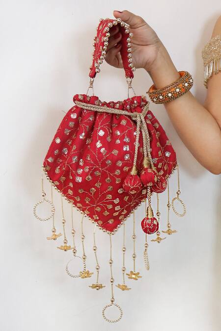 Soho Boho Studio By Aarti Thakur_Maroon Embroidery, Sequins Silk Potli _Online_at_Aza_Fashions