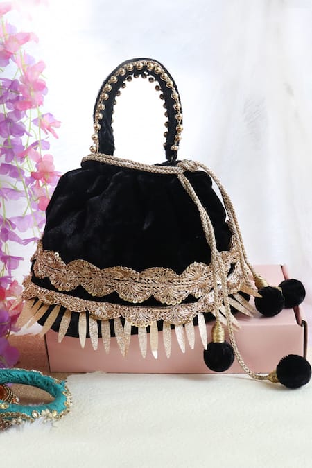 Soho Boho Studio By Aarti Thakur Velvet Lace Embellished Potli 