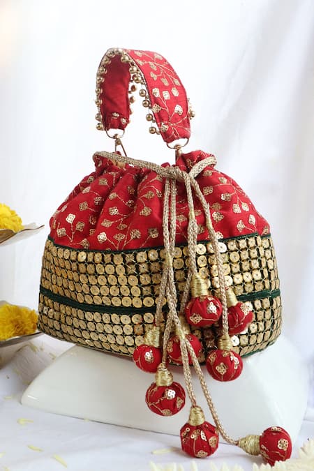 Soho Boho Studio By Aarti Thakur_Maroon Sequins, Embroidery Silk Embellished Potli _Online_at_Aza_Fashions