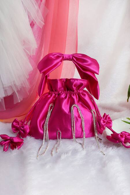 Soho Boho Studio By Aarti Thakur_Pink Embellished Satin Potli Bag _Online_at_Aza_Fashions