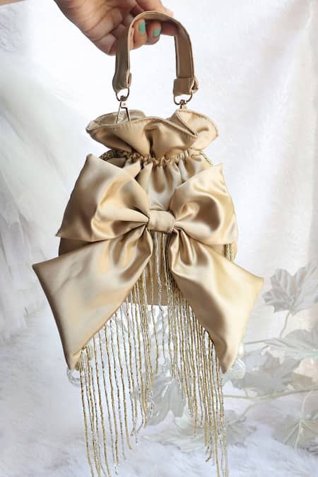 Soho Boho Studio By Aarti Thakur Cutbead Tasseled Bow Potli Bag 