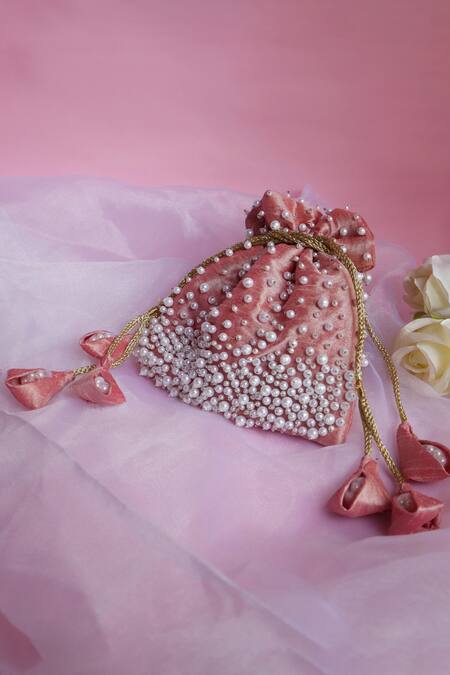 Soho Boho Studio By Aarti Thakur_Pink Pearls Silk Embellished Potli _Online_at_Aza_Fashions