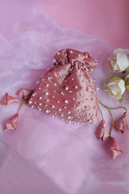 Buy_Soho Boho Studio By Aarti Thakur_Pink Pearls Silk Embellished Potli _Online_at_Aza_Fashions