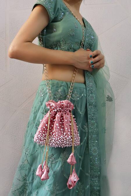 Soho Boho Studio By Aarti Thakur_Pink Pearls Silk Embellished Potli _at_Aza_Fashions