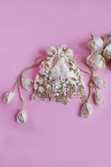 Soho Boho Studio By Aarti Thakur Silk Pearl Floral Embellished Potli 