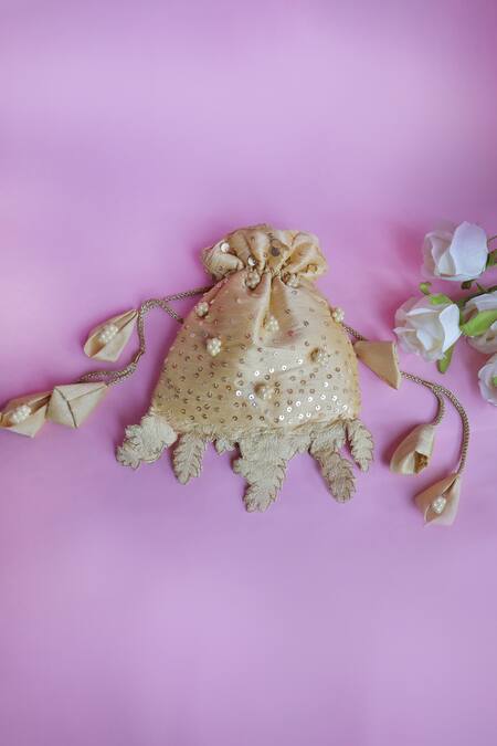 Buy_Soho Boho Studio By Aarti Thakur_Gold Embroidery, Beads Silk Floral Embellished Potli _Online_at_Aza_Fashions