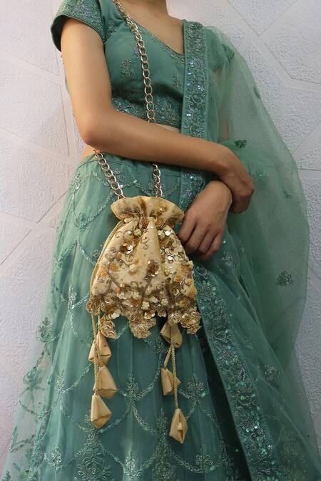 Buy_Soho Boho Studio By Aarti Thakur_Gold Embroidery, Beads Silk Floral Embellished Potli 