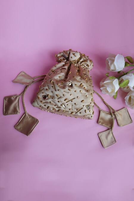 Buy Soho Boho Studio By Aarti Thakur Gold Cut Work, Embroidery Cutdana Embellished Potli Online at Aza Fashions Buy_Soho Boho Studio By Aarti Thakur_Gold Cut Work, Embroidery Cutdana Embellished Potli _Online_at_Aza_Fashions