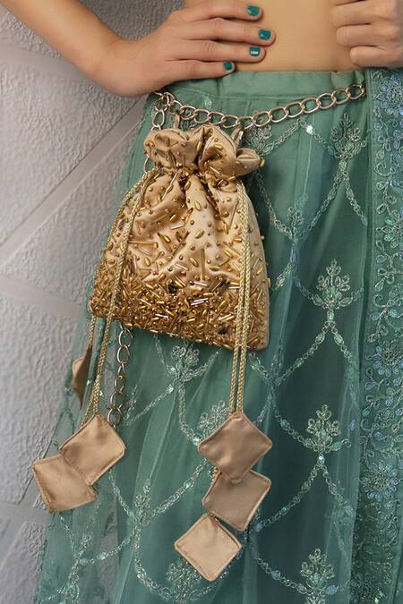 Soho Boho Studio By Aarti Thakur Gold Cut Work, Embroidery Cutdana Embellished Potli at Aza Fashions Soho Boho Studio By Aarti Thakur_Gold Cut Work, Embroidery Cutdana Embellished Potli _at_Aza_Fashions