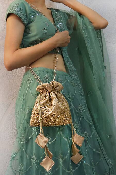 Buy Soho Boho Studio By Aarti Thakur Gold Cut Work, Embroidery Cutdana Embellished Potli Buy_Soho Boho Studio By Aarti Thakur_Gold Cut Work, Embroidery Cutdana Embellished Potli