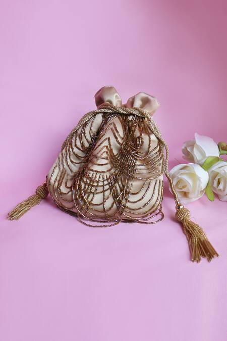 Soho Boho Studio By Aarti Thakur_Gold Embroidery Cutdana Scallop Embellished Potli _Online_at_Aza_Fashions