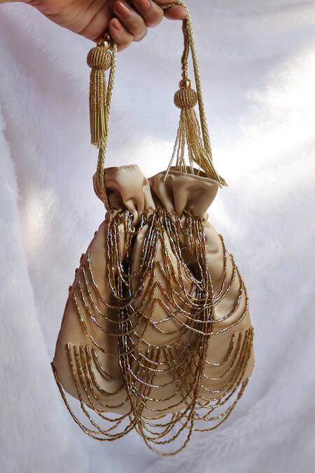 Buy_Soho Boho Studio By Aarti Thakur_Gold Embroidery Cutdana Scallop Embellished Potli _Online_at_Aza_Fashions