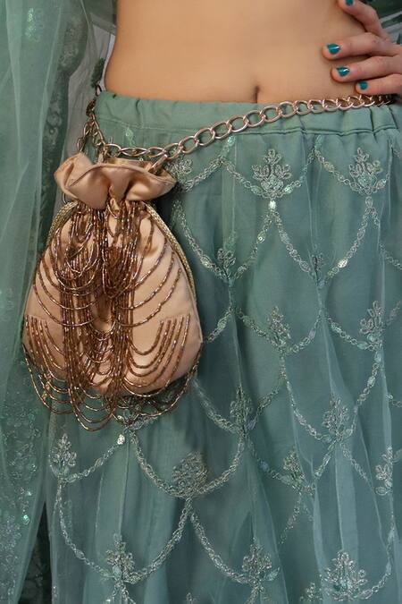 Shop_Soho Boho Studio By Aarti Thakur_Gold Embroidery Cutdana Scallop Embellished Potli _Online_at_Aza_Fashions