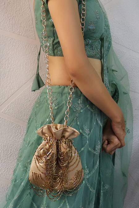 Soho Boho Studio By Aarti Thakur_Gold Embroidery Cutdana Scallop Embellished Potli _at_Aza_Fashions