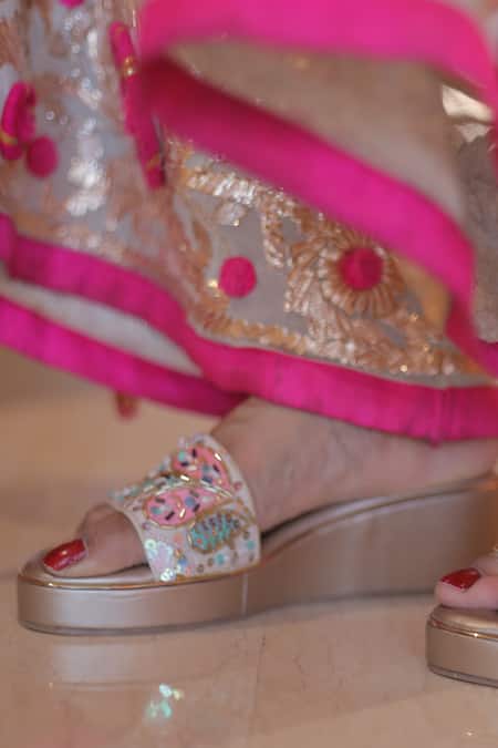 Foot Fuel_Multi Color Sequins, Beads, Cut Work Kab Miloge Bloom Embellished Wedges _Online_at_Aza_Fashions