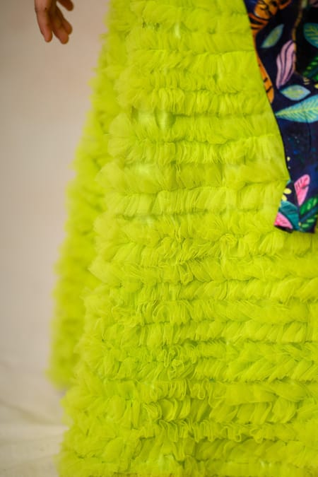 Buy_Thetaa_Blue Net, Silk Ruffles, Mystic Jungle Print Gown With Matching Headband 