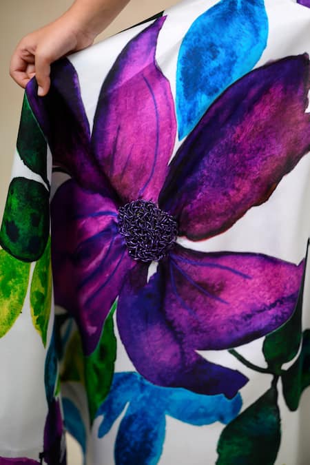 Thetaa_Purple Silk Organza, Silk, Net Sequins Bloom Print Lehenga Blouse Set _at_Aza_Fashions