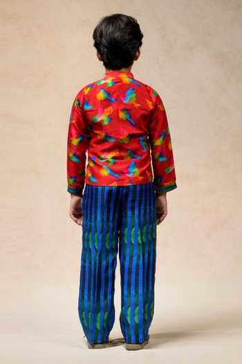 Thetaa Chirpies Print Shacket With Algae Watercolor Striped Print Pant 