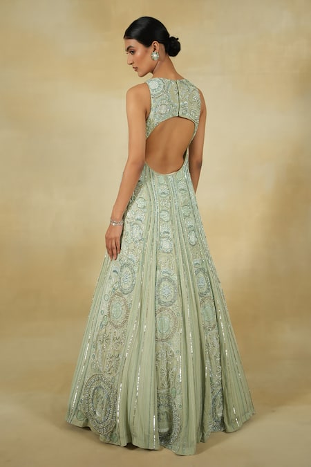 Megha Bansal_Green Chiffon, Silk Organza, Viscose Mir Vrit Embellished Anarkali With Dupatta _Online_at_Aza_Fashions