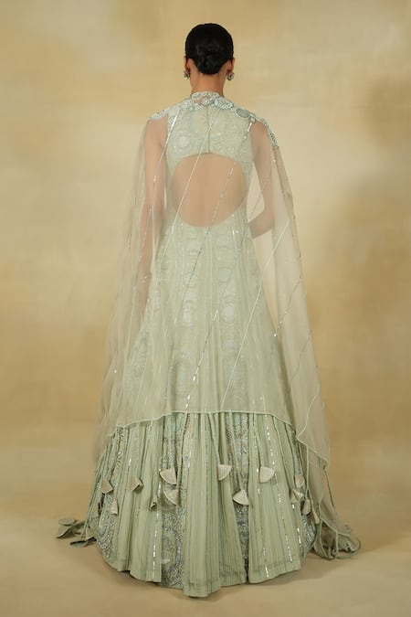 Shop_Megha Bansal_Green Chiffon, Silk Organza, Viscose Mir Vrit Embellished Anarkali With Dupatta _at_Aza_Fashions